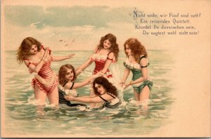 Swimsuit / Pinup 1900 Bathing Beauty RISQUE VINTAGE GERMAN Antique Postcard