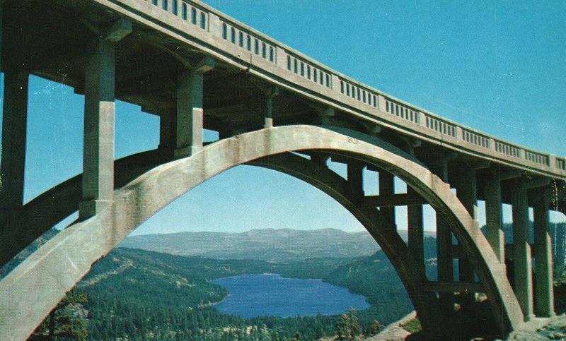 Vintage Postcard Donner Lake Donner Summit Through Overpass U. S. Highway 40