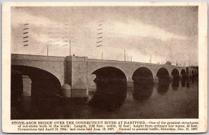 1908 Stone Arch Bridge Over The Connecticut River Hartford CT Posted Postcard
