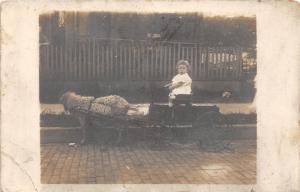 E55/ Cincinnati Ohio Real Photo RPPC Postcard Goat Cart Child Boellinger