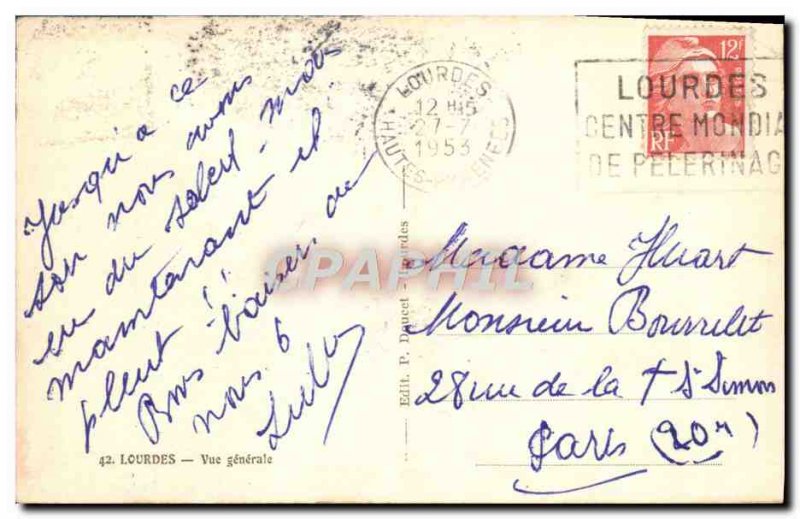 Old Postcard Lourdes Vue Generale