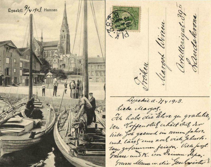 sweden, LYSEKIL, Hamnen, Harbour with Fishing Boats (1913) Postcard