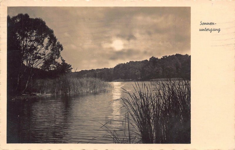 L343 Germany 1936 sonnenuntergang Sunset River Donauwoerth vintage postcard