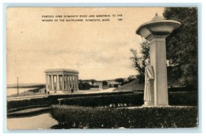 Portico Over Plymouth Rock And Memorial Woman Mayflower Massachusetts Postcard 