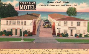 Vintage Postcard 1951 Ocean Boulevard Motel Finest Beach Long Beach California