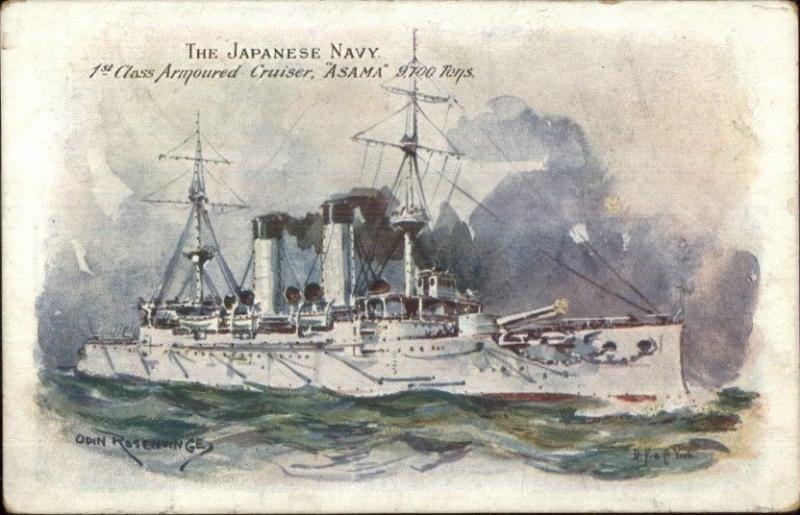 Japanese Navy 1st Class Armoured Cruiser ASAMA c1910 Postcard jrf