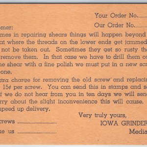 c1920s Mediapolis, IA Iowa Grinders Shear Repair Service Card PC Business Ad A24