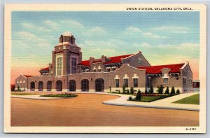 Oklahoma City~Front of Union Station~Vintage Linen Postcard