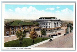 c1920's New Union Depot Building Classic Cars Entrance Denver Colorado Postcard