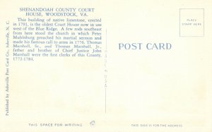 Vintage Postcard Shenandoah County Court House Woodstock Virginia Asheville Post
