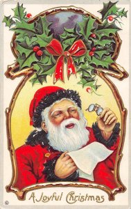 Santa with Spectacles Merry Christmas 1918 postcard