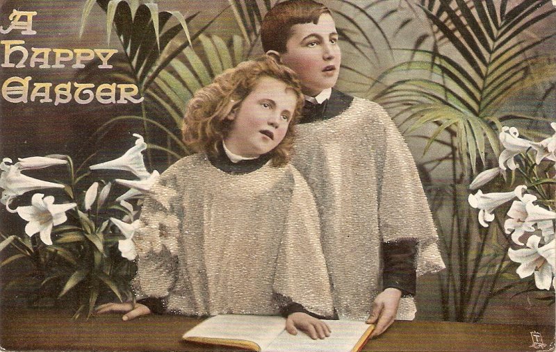 Church altas boys singing  Tuck Easter Postcard Ser. PC # E 1713