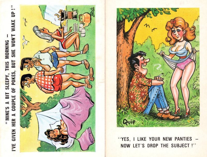 Camping 2x 1970s Comic Postcard s