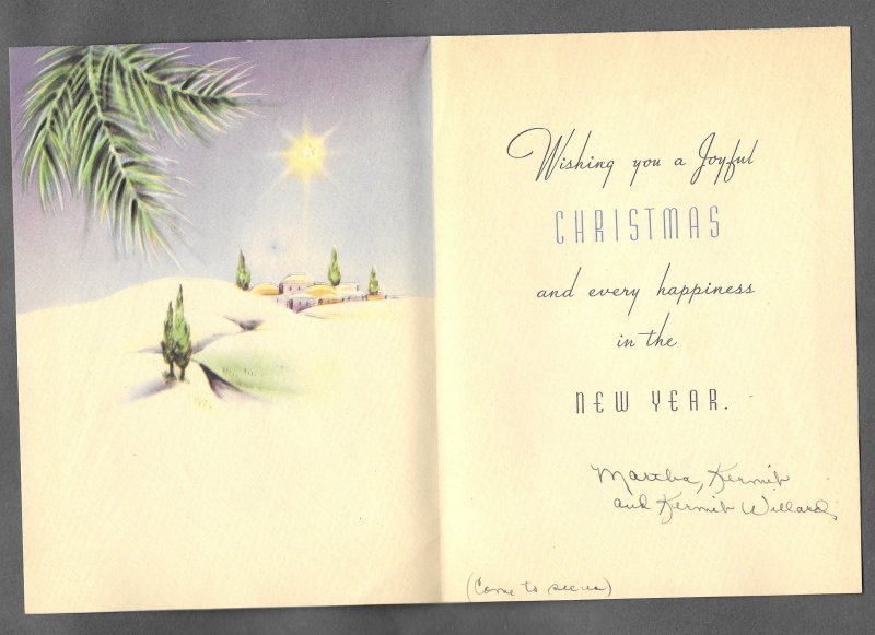 VINTAGE 1940s WWII ERA Christmas Greeting Card Art Deco Embossed THREE WISE MEN