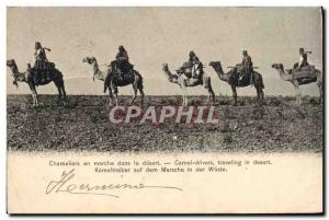 Old Postcard cameleers In March In The Desert