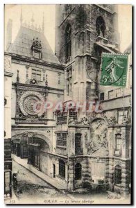 Old Postcard Rouen big clock