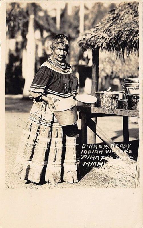 Miami FL Seminole Indian Pirates Cove 104 Year Old Woman Message RPPC Postcard