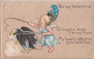 VALENTINE'S DAY Love Holiday Postcard 1910 BALD EAGLE Girl Patriotic 325