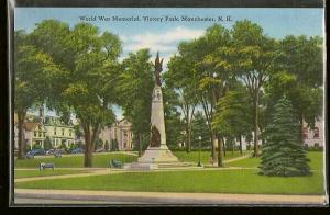 USA War Memorial Manchester N.H. Linen Postcard /