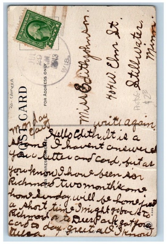 Stillwater MN Postcard Camera Snap Shot Flowers Taken Couple 1913 Posted Antique