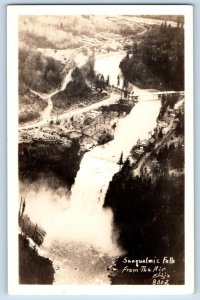 Washington WA Postcard RPPC Photo View Of Snoqualmie Falls From The Air Ellis