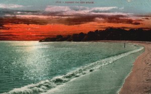Vintage Postcard 1910 Beautiful Sunset on the Beach Sea Ocean Breeze Nature