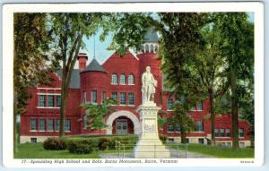 BARRE, Vermont  VT   SPAULDING HIGH SCHOOL Burns Monument c1940s Linen Postcard