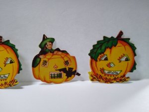 Halloween Vintage Paper Diecuts Lot Of 4 Witch Vampire Bat Goblin Pumpkin JOL 