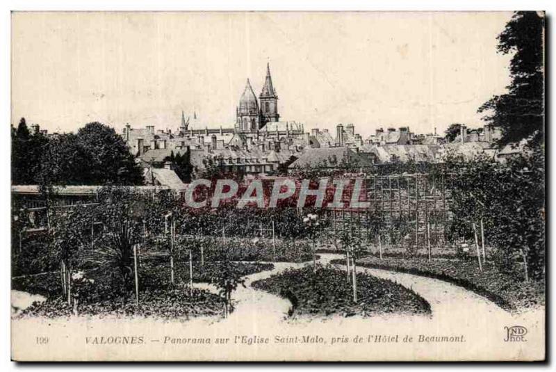 Postcard Old Valognes Panorama on church Saint Malo taken of Beaumont Hotel