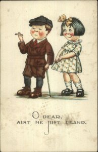 Charles Twelvetrees - Boy Smoking Cigarette Fawning Girl c1915 Postcard
