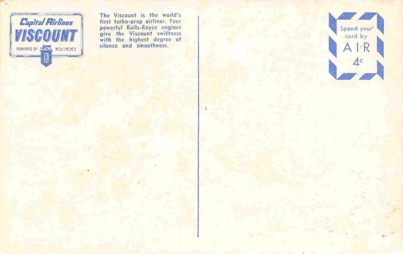 Capital Airlines Viscount Plane Aircraft postcard