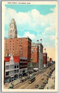 Columbus Ohio 1930s Postcard High Street Neil College Grill Streetcar