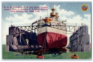 c1910's USS Illinois US Dry Dock Naval Station New Orleans LA Antique Postcard