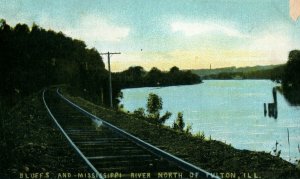 C.1910 Bluffs and Mississippi River North of Fulton, Ill. Vintage Postcard P87