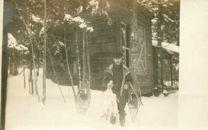 C-1910 Winter Outdoor Life Man Snow Shoes RPPC Photo Postcard 21-9150