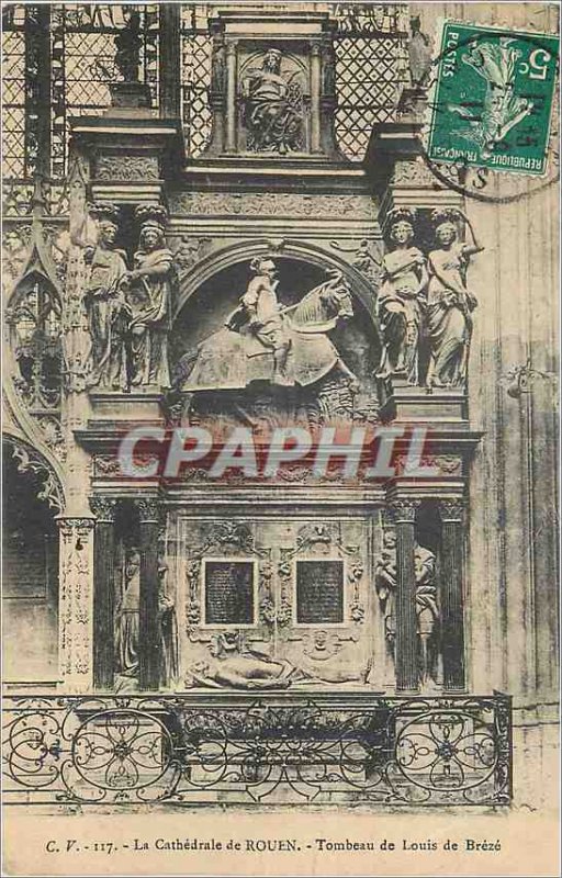 Old Postcard The Cathedral of Rouen Tomb LOuis Breze