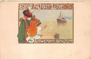 RED STAR SHIP LINE ANTWERP NEW YORK BINOCULARS ART NOUVEAU POSTCARD (c. 1900)