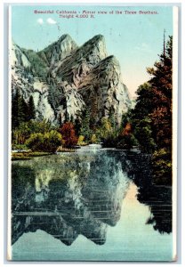 Mirror View Three Brothers Mountain Yosemite National Park CA Vintage Postcard