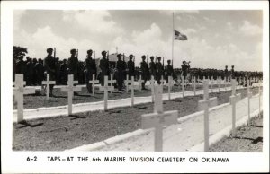 WWII Okinawa Japan Taps 6th Marine Division Cemetery Real Photo Postcard