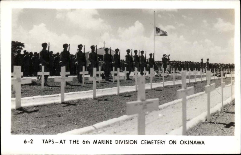 WWII Okinawa Japan Taps 6th Marine Division Cemetery Real Photo Postcard