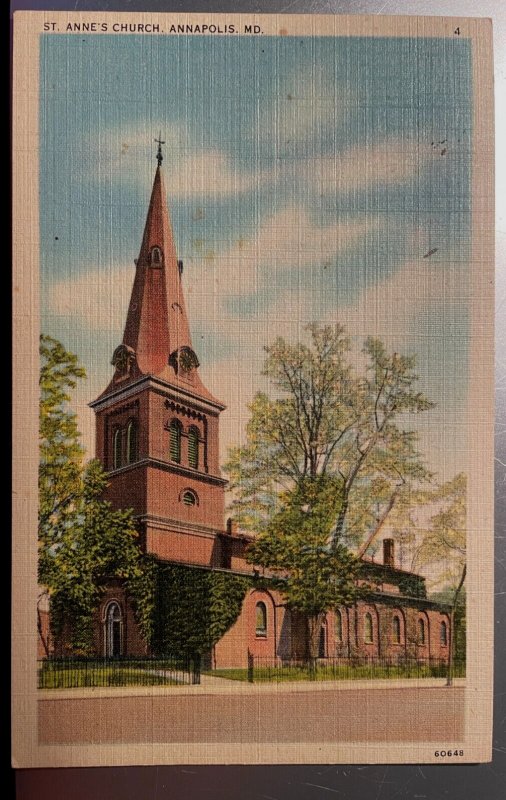 Vintage Postcard 1930-1945 St. Anne's Episcopal Church, Annapolis, Maryland (MD)