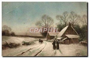 Old Postcard Fantasy Landscape in the snow