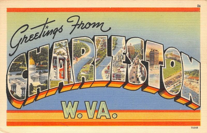 Charleston West Virginia~Large Letter Linen~Chemical Center of the World~1940s 