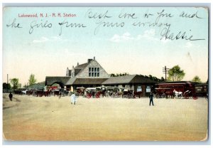 1909 Lakewood New Jersey NJ, R. R. Train Station Depot Horse Carriage Postcard