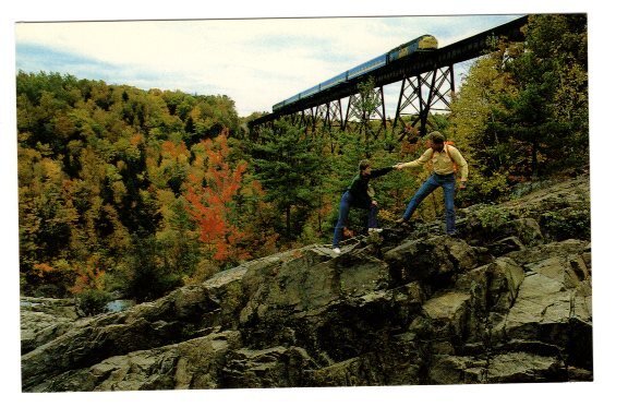 VIA Railway Train, Chicoutimi Trestle, Maskinonge River, Quebec, 1981