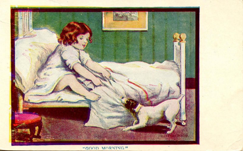 Good Morning - Girl and Dog     Artist: Dorothy Dixon  (Series 509)