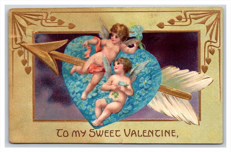 VALENTINE Blue heart with arrow. cupids