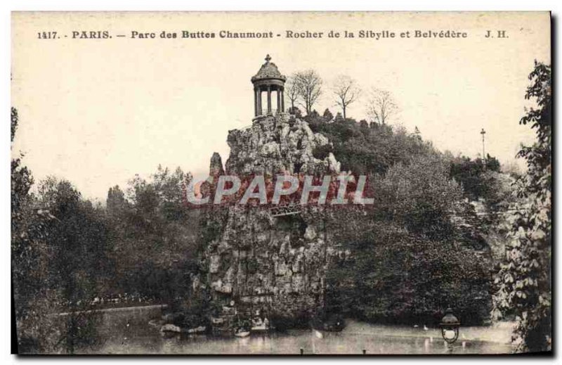 Old Postcard Paris Buttes Chaumont Park Rock of the Sibyl and Belvedere