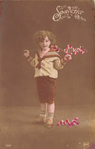 Child with Flowers real photo 1918 