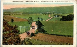 1920s Lincoln Highway Approaching Rays Hill Bedford Pennsylvania Postcard 